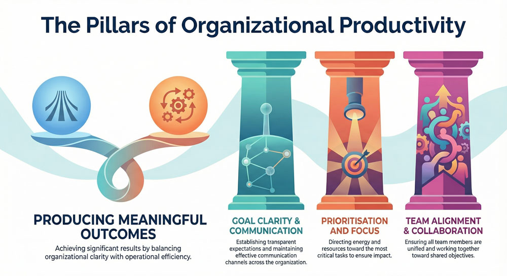 The pillars of organizational productivity infographic